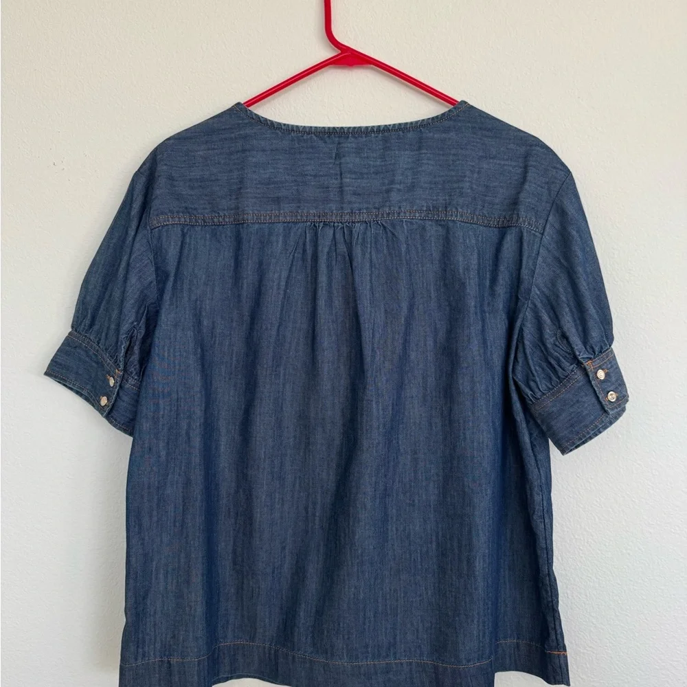 NWT Talbots Denim Short Sleeve Peasant Top in Dark Blue Size M - Picture 9 of 11